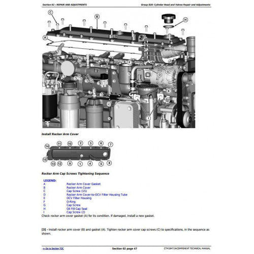 Technical diagram of an engine repair process with labeled parts and text instructions.