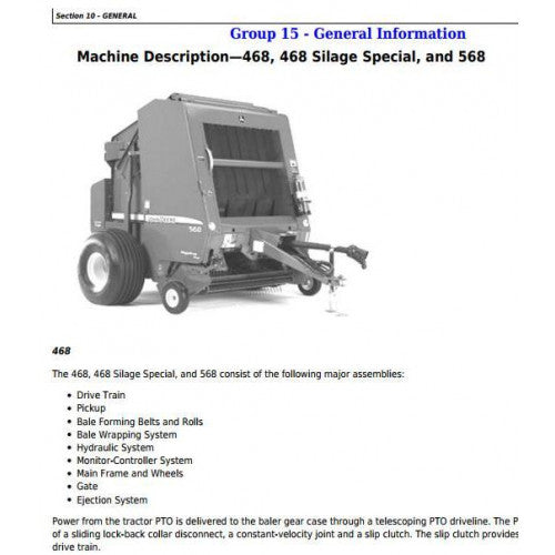 TM1035 John Deere 468, 468 Silage Special and 568 Round Balers Pdf Repair Service Technical Manual