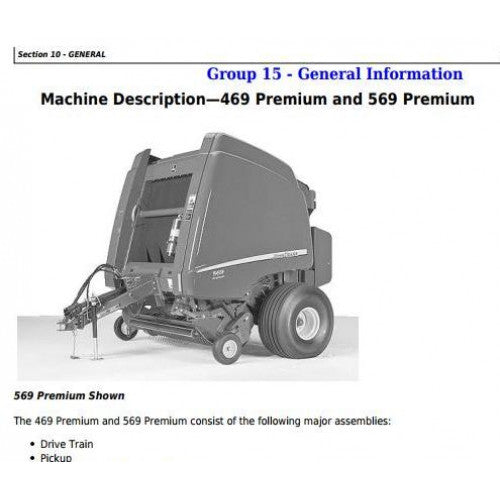 TM121319 John Deere 469, 569 Premium Hay & Forage Round Balers All Inclusive Pdf Technical Service Manual