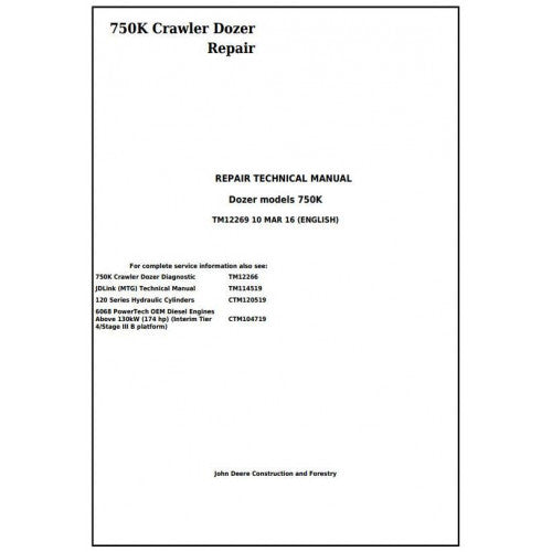 TM12269 John Deere 750K Crawler Dozer Pdf Service Repair Technical Manual