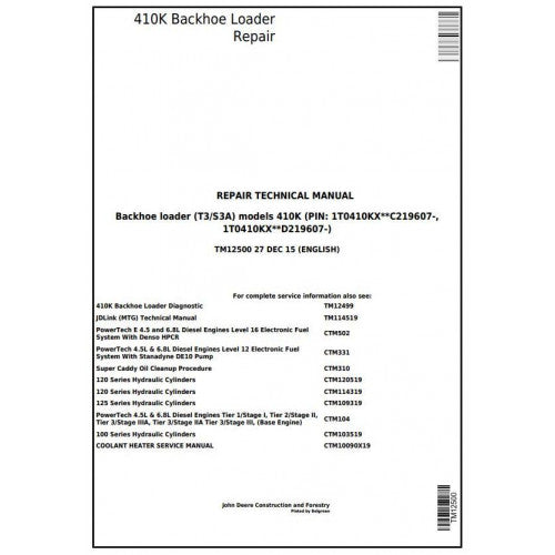 TM12500 John Deere 410K (T3/S3A) Backhoe Loader Pdf Repair Service Technical Manual