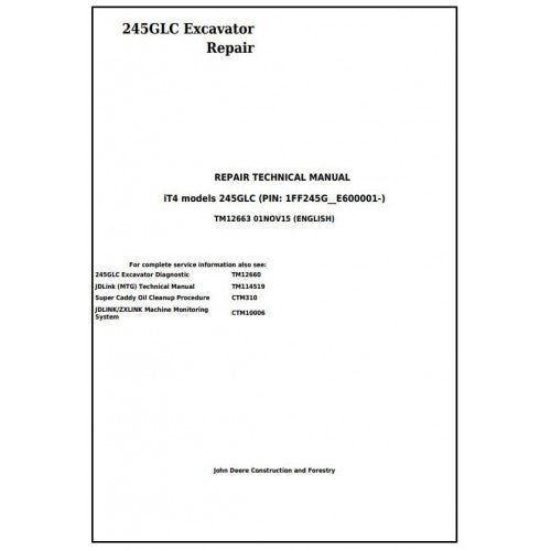 TM12663 John Deere 245GLC (iT4) Excavator Pdf Repair Service Technical Manual