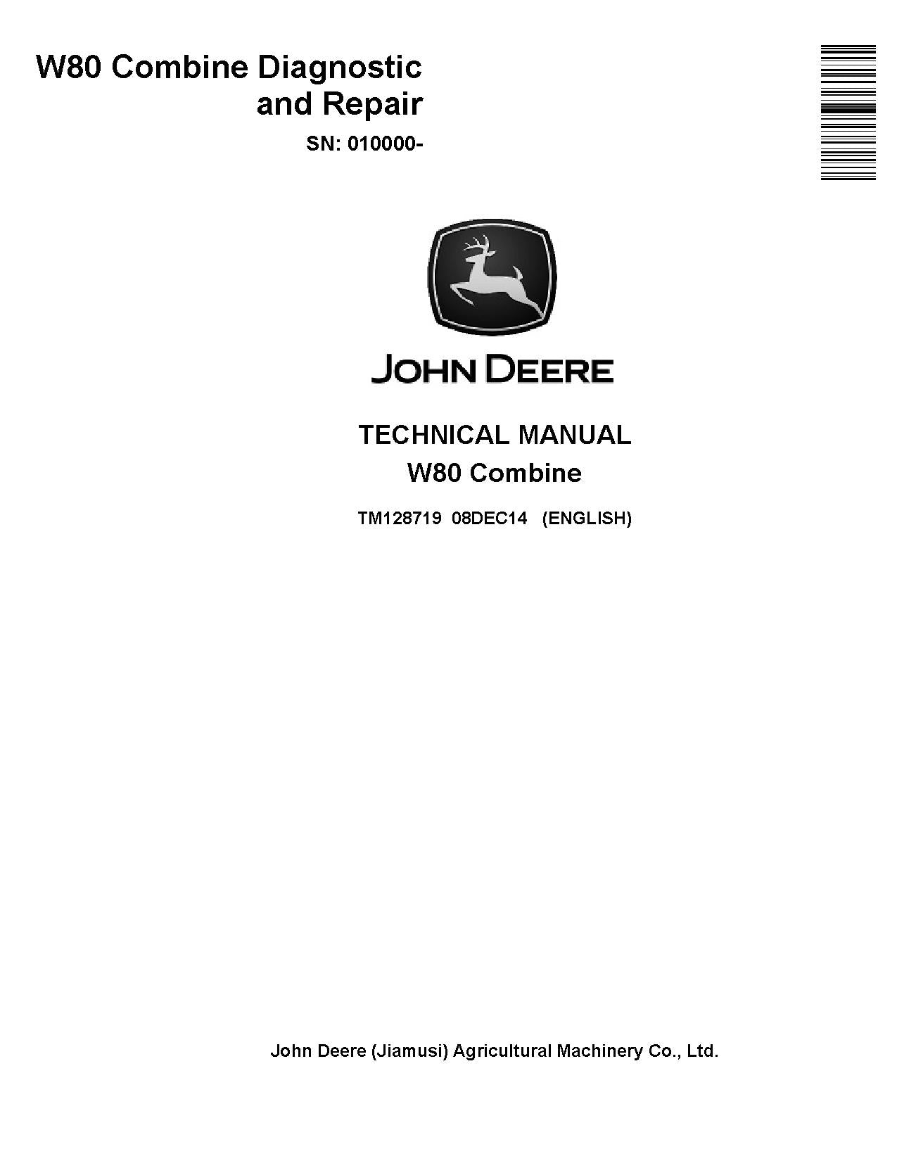 TM128719 John Deere W80 Combine Pdf Technical Service Manual