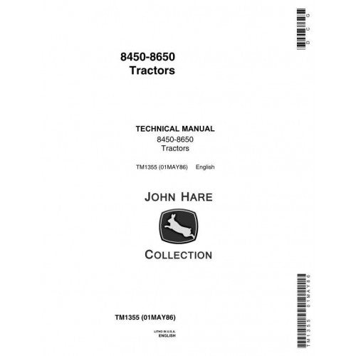 TM1355 John Deere 8450, 8650 4WD Articulated Tractor Pdf Repair Service Technical Manual