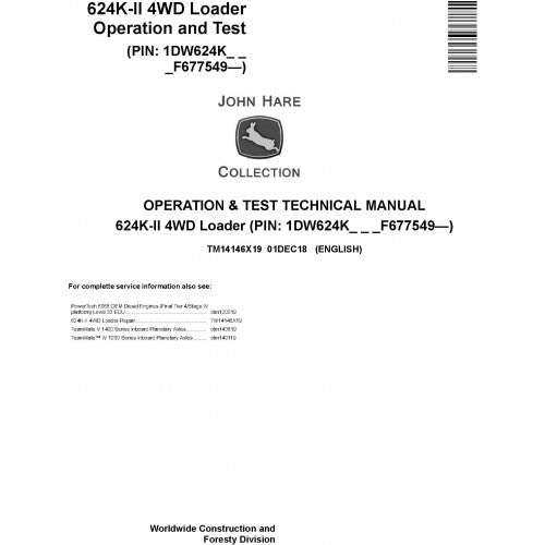 TM14146X19 John Deere 624K-II 4WD Loader Pdf Diagnostic, Operation and Test Service Manual