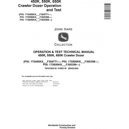 TM14162X19 John Deere 450K, 550K, 650K Crawler Dozer Pdf Diagnostic Technical Manual