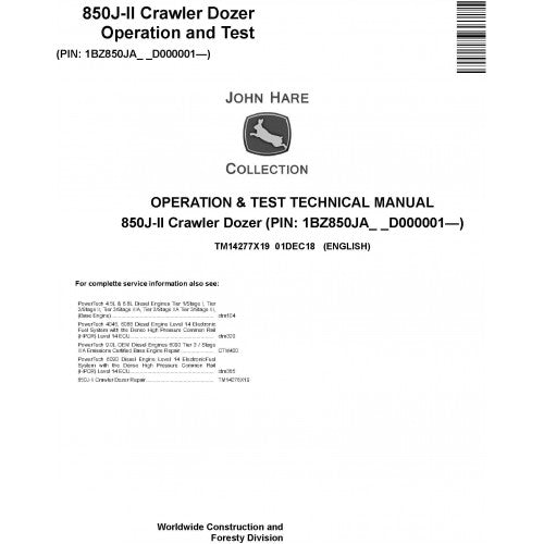 TM14277X19 John Deere 850J II Crawler Dozer Pdf Operation and Test Technical Manual