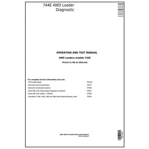TM1454 John Deere 744E 4WD Loader Pdf Diagnostic, Operation and Test Service Manual