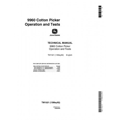 TM1521 John Deere 9960 Cotton Pickers Pdf Operation and Tests Manual 2