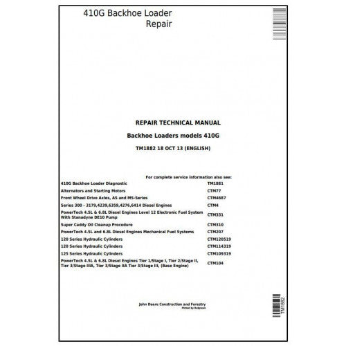 TM1882 John Deere 410G Backhoe Loader Pdf Repair Service Technical Manual
