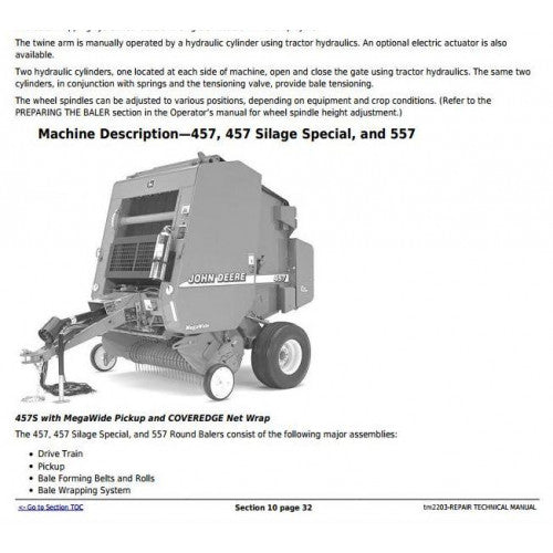 TM2203 John Deere 457s, 467s Silage Special; 447, 457, 467, 547, 557, 567 Round Balers Pdf Technical Service Manual 2