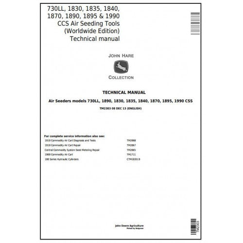 TM2303 John Deere 730LL, 1830, 1835, 1840, 1870, 1890, 1895, 1990 Air Seeding Tools Pdf Technical Service Manual