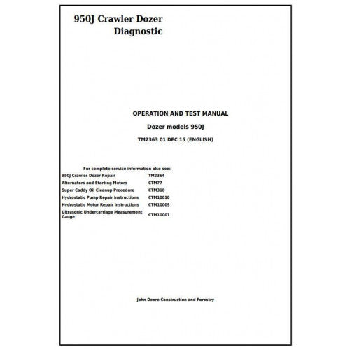 TM2363 John Deere 950J Crawler Dozer Pdf Diagnostic, Operation and Test Service Manual