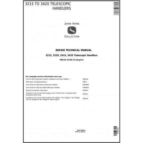 TM8103 John Deere 3215, 3220, 3415, 3420 Telescopic Handlers Pdf Repair Service Technical Manual