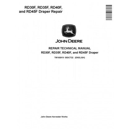TM160919 John Deere RD30F, RD35F, RD40F and RD45F Draper Pdf Technical Service Manual