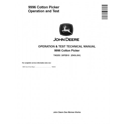 TM2253 John Deere 9996 Cotton Pickers Pdf Diagnostic, Operation and Test Service Manual    
