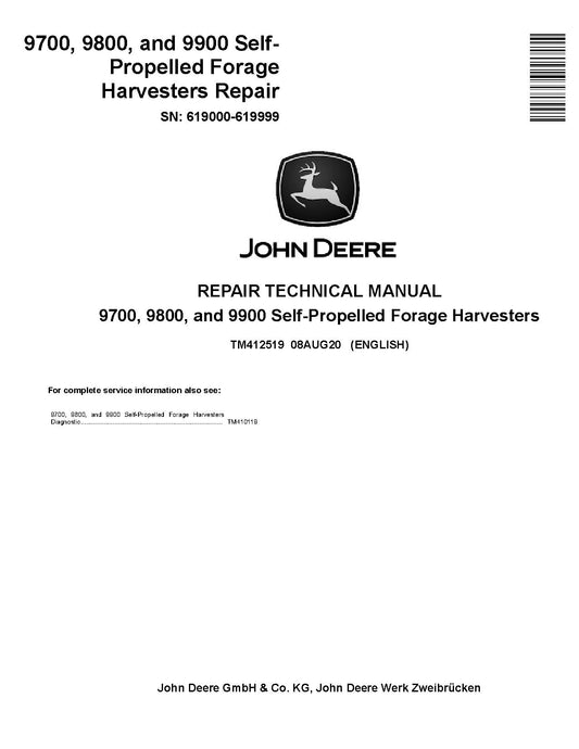 TM412519 John Deere 9700, 9800, and 9900 Self-Propelled Forage Harvesters Repair Pdf Technical Service Manual