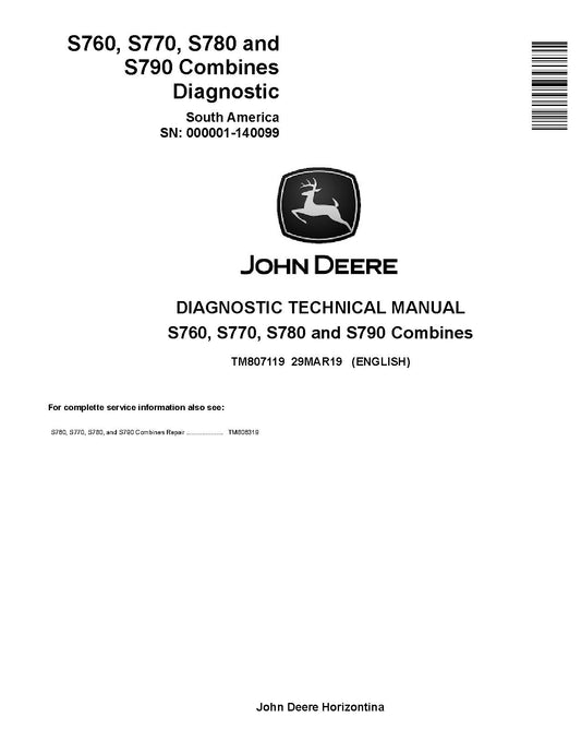 TM807119 John Deere S760, S770, S780 and S790 STS™ Combines Pdf Diagnosis and Tests Service Manual