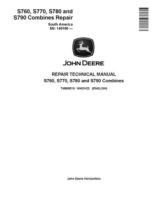 TM808519 John Deere S-Series S760, S770, S780 and S790 Combines Pdf Technical Service Manual