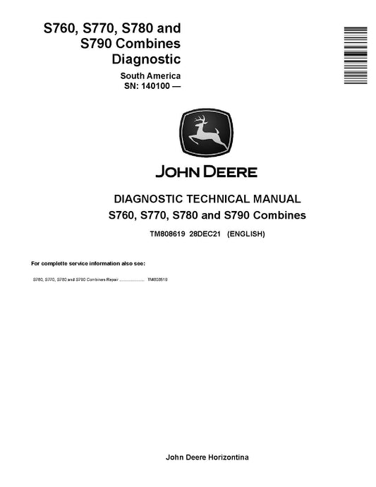 TM808619 John Deere S-Series S760, S770, S780 and S790 Combines Pdf Diagnostic Technical Manual