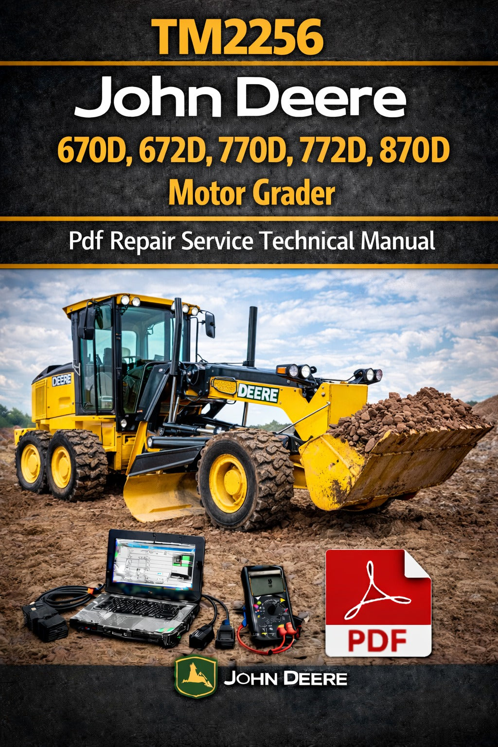 John Deere 670D, 672D, 770D, 772D, 870D, 872D Motor Grader Repair Service Technical Manual (TM2256)