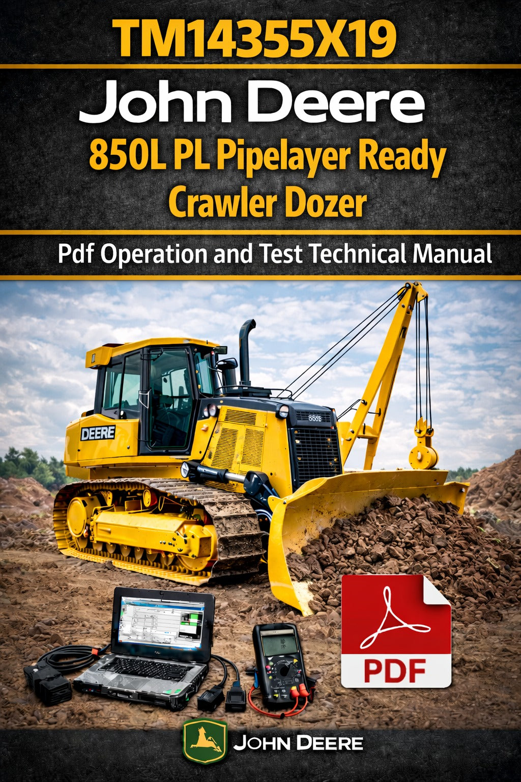 John Deere 850L PL Pipelayer Ready Crawler Dozer Operation &amp; Test (Diagnostic) Manual (TM14355X19)