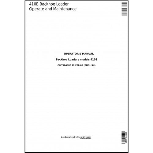 OMT184380 John Deere 410E Backhoe Loader Pdf Operator's Manual