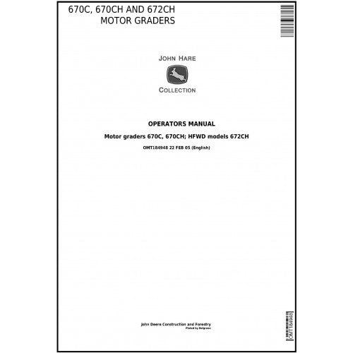 OMT184948 John Deere 670C, 670CH and 672CH Motor Grader Pdf Operator's Manual