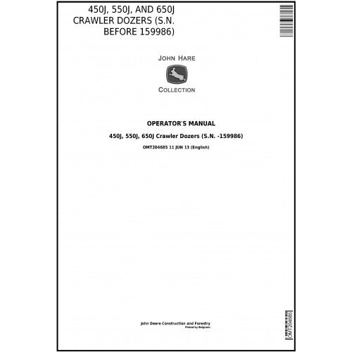 OMT204685 John Deere 450J, 550J, and 650J Crawler Dozer Pdf Operator's Manual
