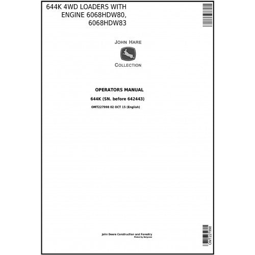 OMT227998 John Deere 644K 4WD Loader Pdf Operators Manual