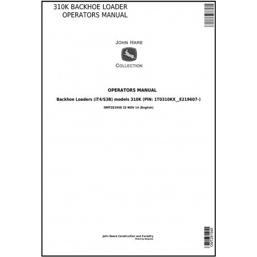 OMT281948 John Deere 310K Backhoe Loader Pdf Operator's Manual