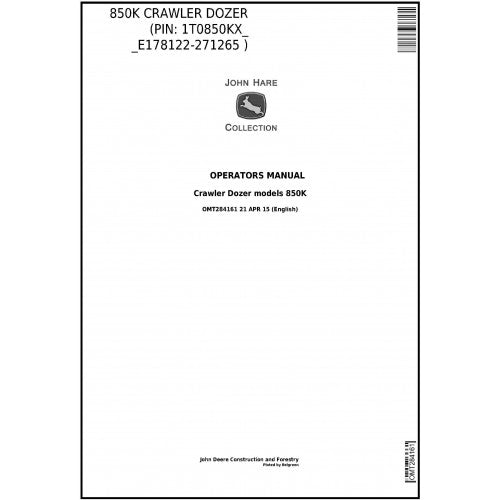 OMT284161 John Deere 850K Crawler Dozer Pdf Operator's Manual