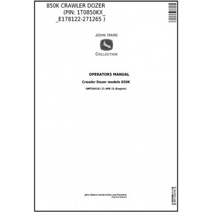 OMT284161 John Deere 850K Crawler Dozer Pdf Operator's Manual