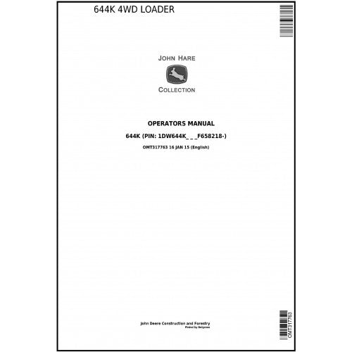 OMT317763 John Deere 644K 4WD Loader Pdf Operators Manual