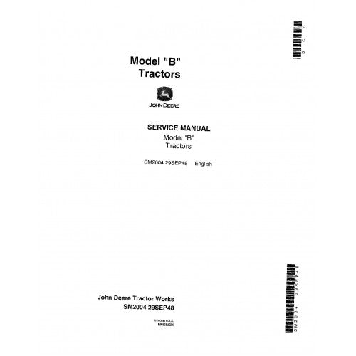 SM2004 John Deere B, BN, BNH, BW and BWH Tractors Pdf Repair Service Technical Manual