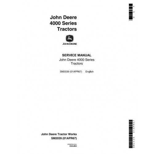 SM2039 John Deere 4010, 4020 Tractor Pdf Technical Service Manual