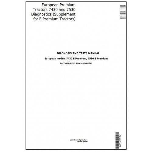 SUPTM8060EP John Deere 7430, 7530 Premium Tractor Supplement for Pdf Diagnosis and Tests Service Manual