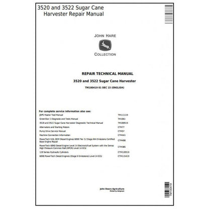 TM100419 John Deere 3520 and 3522 Sugar Cane Harvester Pdf Service Manual