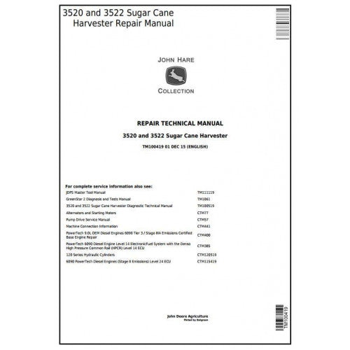TM100419 John Deere 3520 and 3522 Sugar Cane Harvester Pdf Service Manual