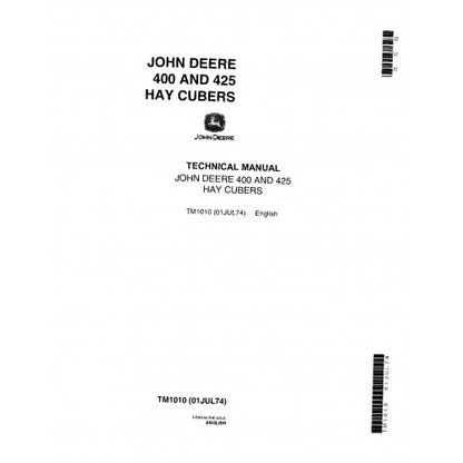 TM1010 John Deere 400 and 425 Hay Cubers Pdf Technical Service Manual