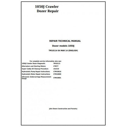 TM10114 John Deere 1050J Crawler Dozer Pdf Repair Service Technical Manual