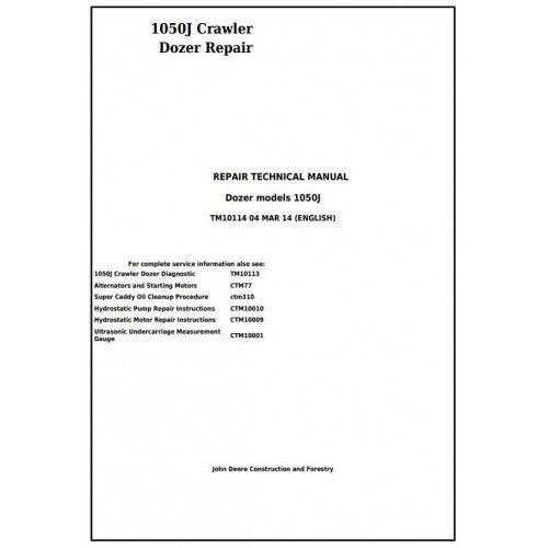 TM10114 John Deere 1050J Crawler Dozer Pdf Repair Service Technical Manual