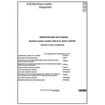 TM10130 John Deere 310J Backhoe Loader Pdf Diagnostic, Operation and Test Service Manual