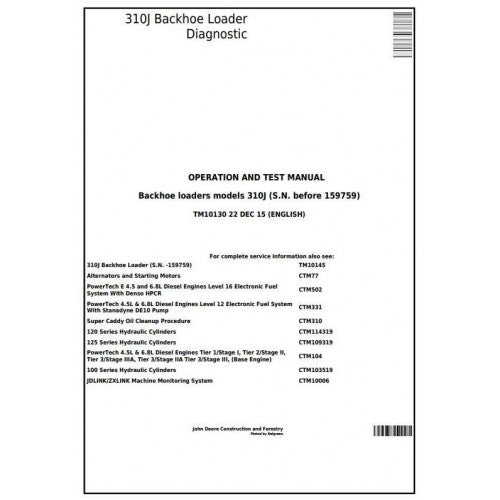 TM10130 John Deere 310J Backhoe Loader Pdf Diagnostic, Operation and Test Service Manual