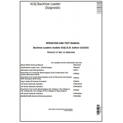 TM10132 John Deere 410J Backhoe Loader Pdf Diagnostic, Operation and Test Service Manual