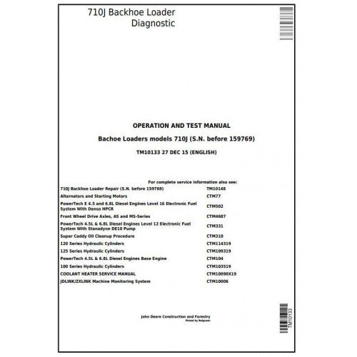 TM10133 John Deere 710J Backhoe Loader Pdf Diagnostic, Operation and Test Service Manual