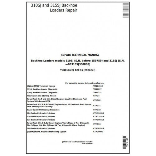 TM10146 John Deere 310SJ, 315SJ Backhoe Loader Pdf Repair Service Technical Manual
