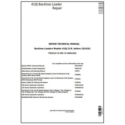 TM10147 John Deere 410J Backhoe Loader Pdf Repair Service Technical Manual
