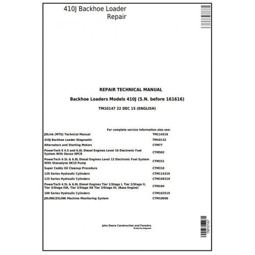TM10147 John Deere 410J Backhoe Loader Pdf Repair Service Technical Manual