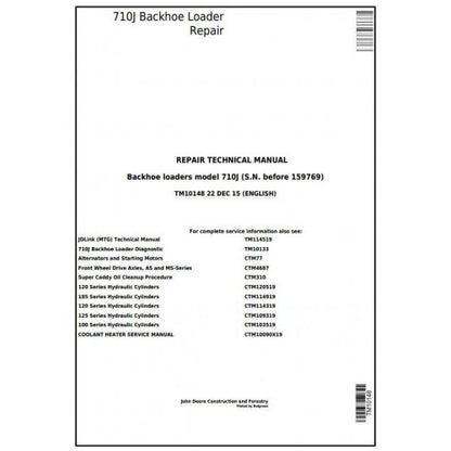 TM10148 John Deere 710J Backhoe Loader Pdf Repair Service Technical Manual